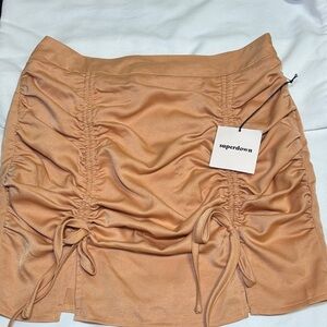 Superdown Camel Ruched Mini Skirt